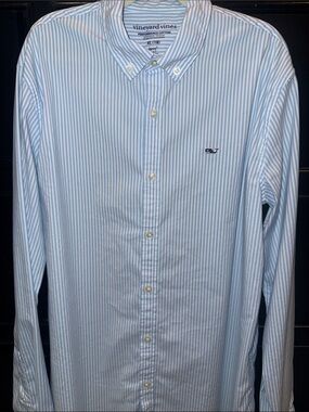 Vineyard Vines Performance Light Blue and White Stripe Button-Down Shirt